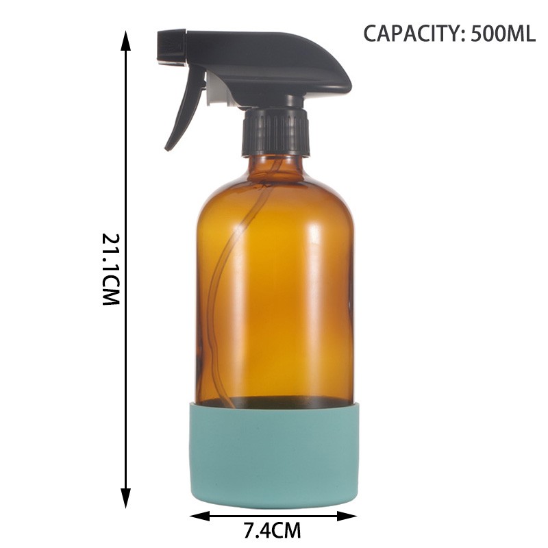 16 oz Refillable Amber Glass Spray Bottles With Silicone Sleeve