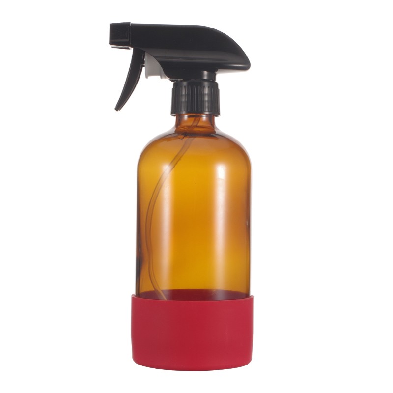 16 oz Refillable Amber Glass Spray Bottles With Silicone Sleeve