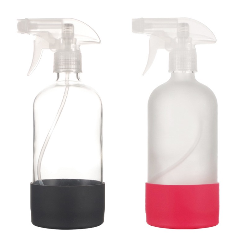 16 oz Refillable Frosted Glass Spray Bottles With Silicone Sleeve
